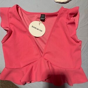 SHEIN Vibrant Pink Ruffle Blouse